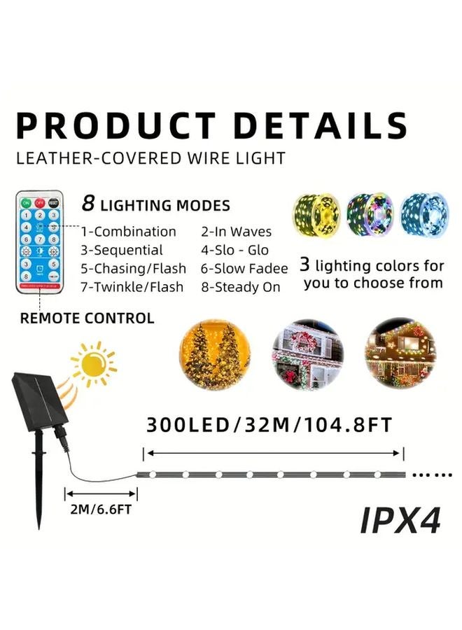 ملون 300LED 32M خيط ضوء الجنيات الشمسي مع جهاز تحكم عن بعد 8 أوضاع ديكور خارجي - Image 3